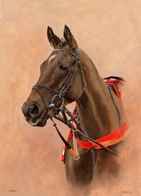 Load image into Gallery viewer, Horse racing art print portrait of champion Denman from an original painting by equestrian artist Lisa Miller