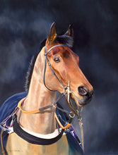 Load image into Gallery viewer, Horse racing art print portrait of champion long distance hurdler Inglis Drever from an original oil painting by equestrian artist Lisa Miller