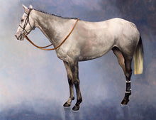 Load image into Gallery viewer, Horse racing art print of champion hurdler Rooster Booster from an original painting by artist Lisa Miller