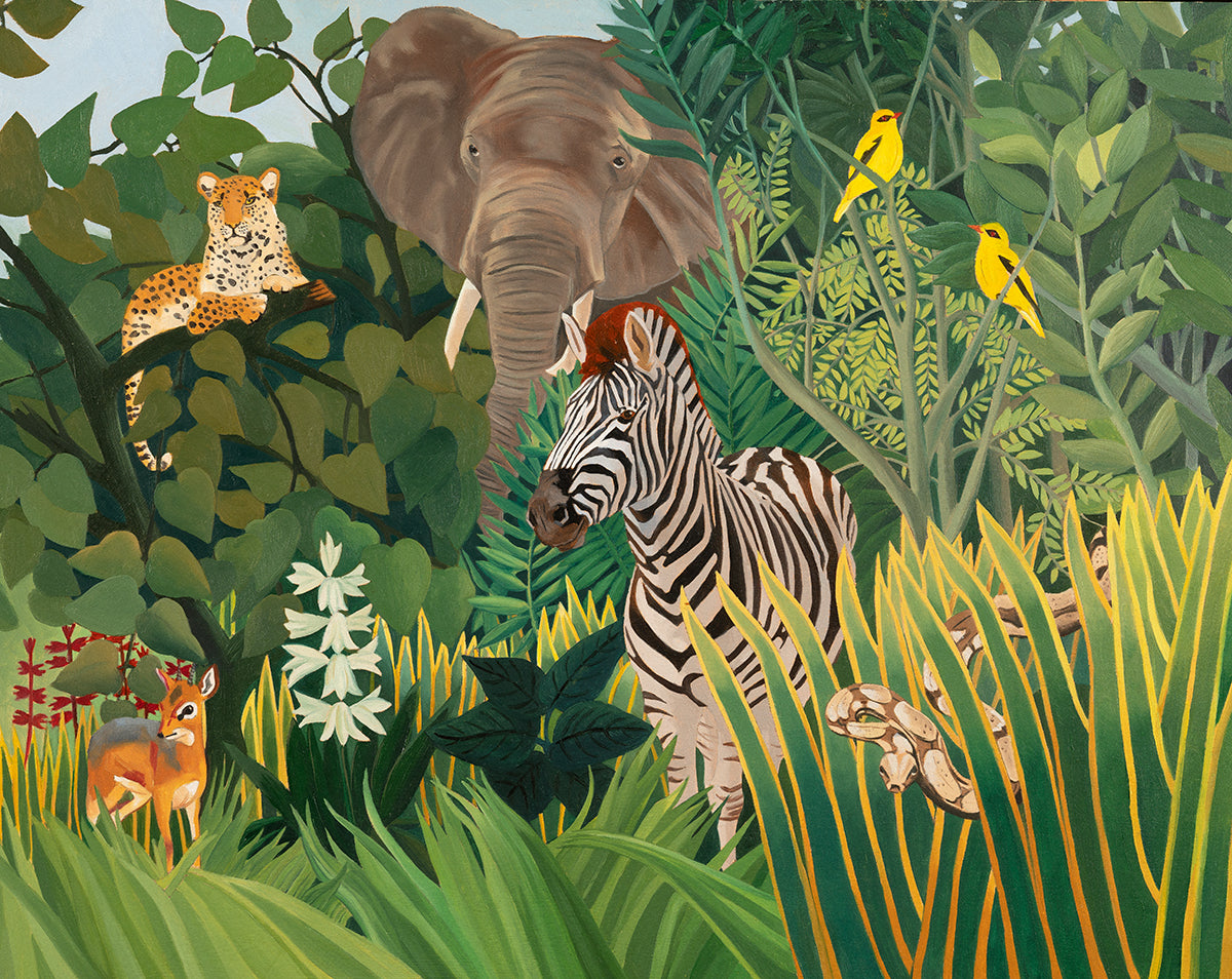 African jungle naive art print after Henry Rousseau. from an original painting by artist Lisa Miller