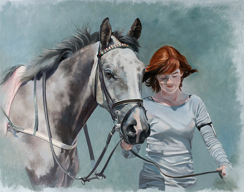 Horse racing art print of an arab horse and lad from an original painting by artist Lisa Miller