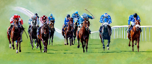 Arabian Racing at Newmarket, the Arabian Derby. Horse racing art print from an original painting by Lisa Miller