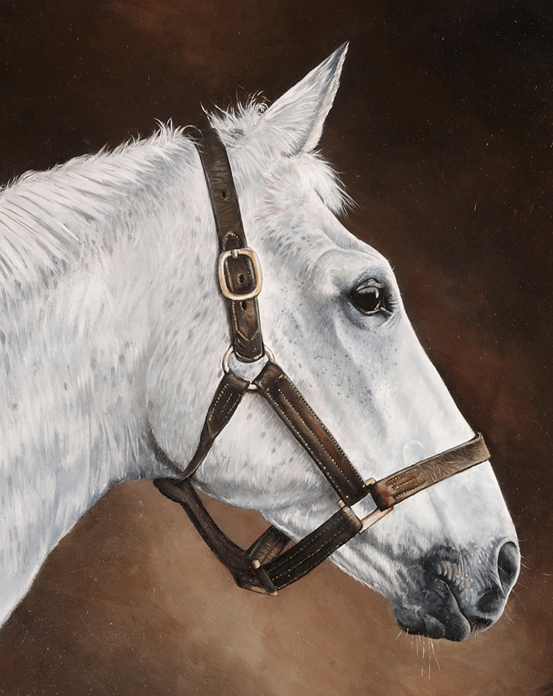 Horse racing print of champion Desert Orchid from an original painting by artist David Miller