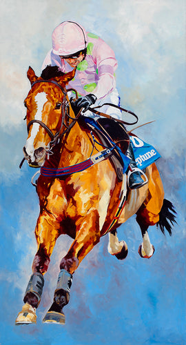 Limited edition horse racing print of champion Faugheen with Ruby Walsh from an original painting by equestrian artist Lisa Miller