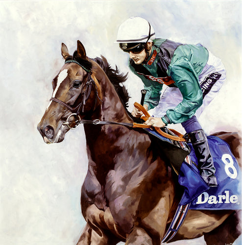 Horse racing print of Limato and jockey Harry Bentley from an original painting by equestrian artist Lisa Miller