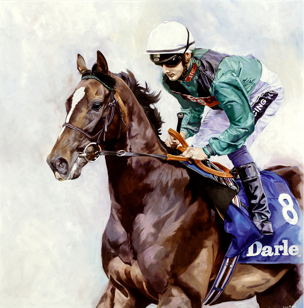 Horse racing print of Limato and jockey Harry Bentley from an original painting by equestrian artist Lisa Miller