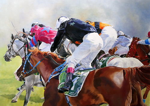 Horse racing art print of arab racehorses at Hereford from an original painting by Lisa Miller