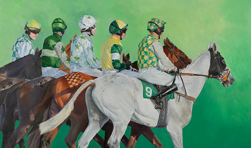 Horse racing art print - five horses with jockeys from an original painting by artist Lisa Miller
