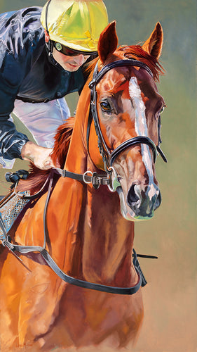 Horse racing art print of champion Stradivarius from an original oil painting by artist Lisa Miller