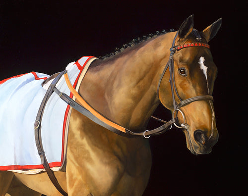 Horse racing art print. Portrait of racehorse Fondmort from an original oil painting by equestrian artist Lisa Miller