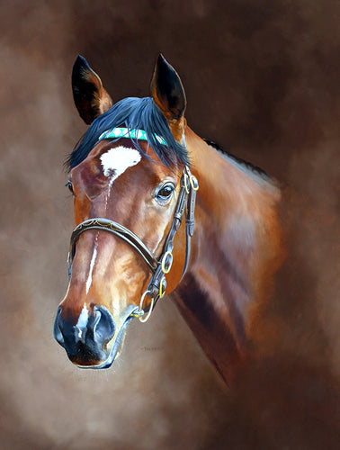 Horse racing art print portrait of champion Frankel from an original painting by equestrian artist Lisa Miller