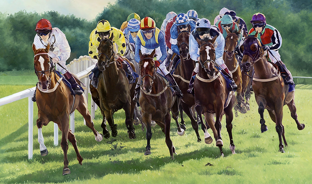 Horse racing art print of a race at Wexford racecourse from an original painting by artist Lisa Miller
