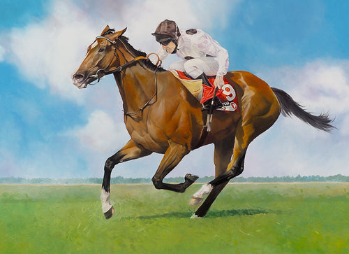 Horse racing art print of champion Soviet Song from an original painting by artist Lisa Miller